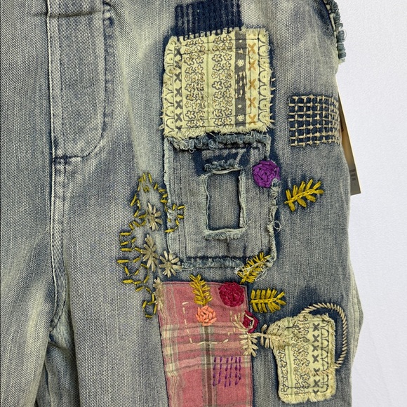 NWT Blue Velvet Wildflower Roads Embroidered Denim Overalls Size L Boho Vintage - Picture 6 of 16
